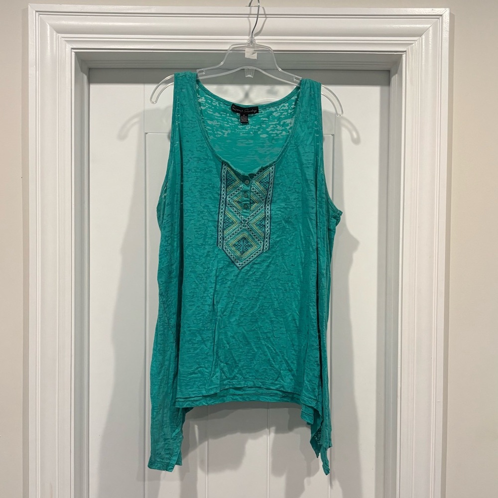 French Laundry Turquoise Tank Top with Pattern